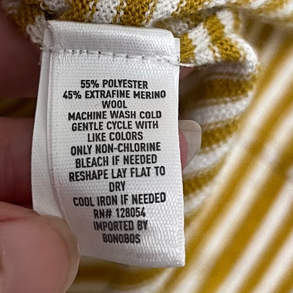 BONOBOS Extra Fine Merino Wool Blend Mustard Yellow & White Striped Sweater L - Picture 5 of 10